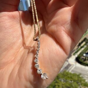 Gold Chain Necklace with Graduated White Gemstone Pendant